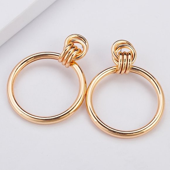 NEW~ Anthropologie Large Gold Hoop Knotted post Earrings - Picture 6 of 12